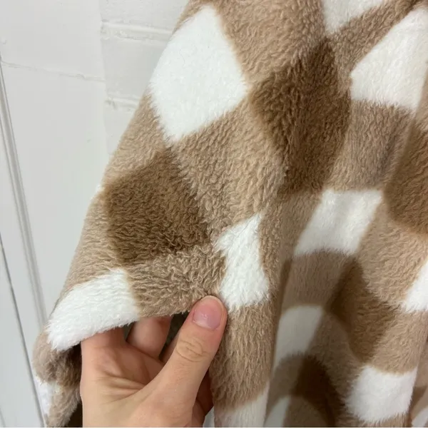 J.Crew Tan & White Check Plaid Fleece Zip Up Jacket Size M - Image 11