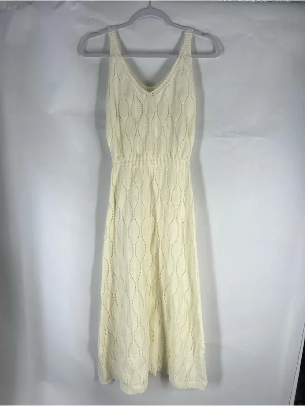 Knit Mix Ivory Pointelle Open Knit Maxi Dress Size M - Image 2