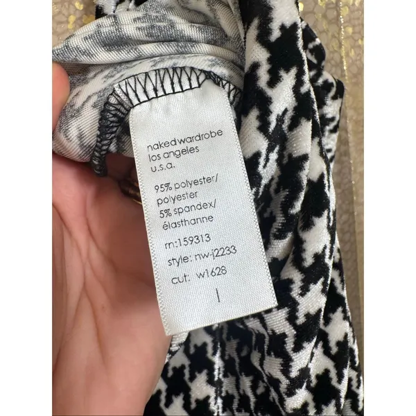 Naked‎ Wardrobe Black White Velour Houndstooth Jumpsuit Large NWT - Image 6