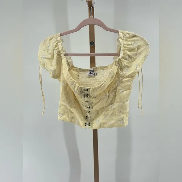 Princess Polly Floral Puff Sleeve Hook Eye Crop Top Yellow Size 6 - Image 10