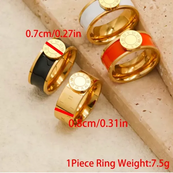 Classic Roman Numeral Ring - Gold & Orange Stainless Steel - Size 6 NWT - Image 4