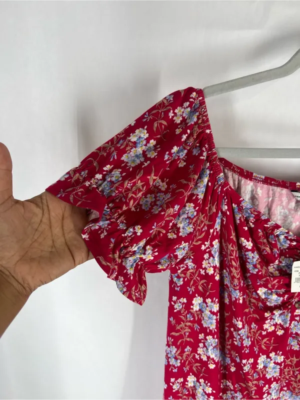 NWT American Eagle Red Floral Puff Sleeve Shift Mini Dress XL - Image 5