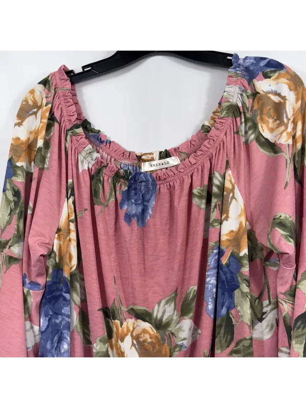 Emerald Floral Peasant Top 3X Pink Blue Boho - Image 2