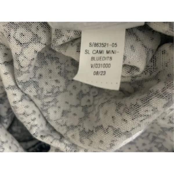 Old Navy Fit Flare Linen Blend Cami Navy White Floral Print Dress 2X Coastal Vac - Image 6