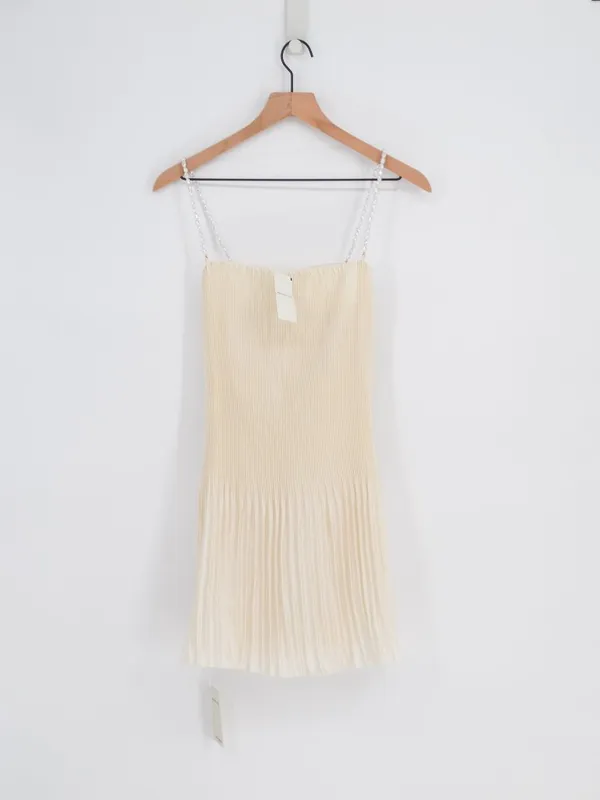 Abercrombie & Fitch The A&F Giselle Faux Pearl Pleated Mini Dress White S - Image 2