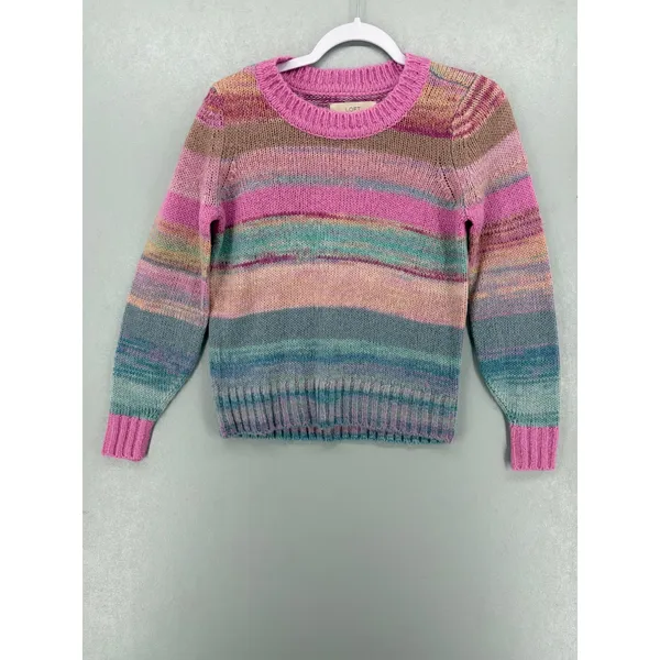 LOFT Womens Sweater Multicolor Striped‎ Space Dye Knit Crew Neck XS - Image 2