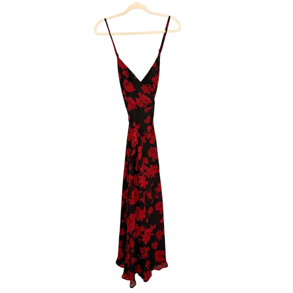 Lulus Best Occasion Black Red Floral Print Front Slit Party Event Maxi Dress S - Image 3