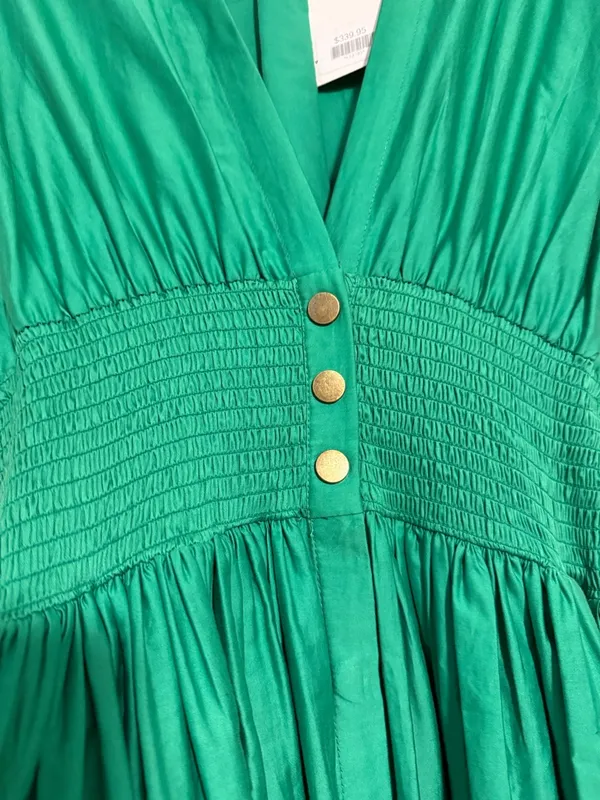 NWT Karina Grimaldi Emerald Green deep V-Neck Midi Dress hayley size S eyelet - Image 4