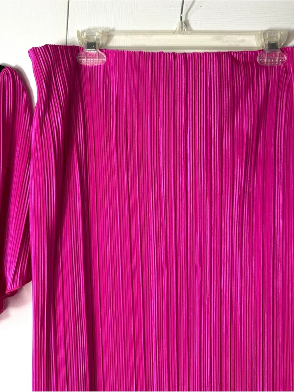 PrettyLittleThing Pink Fuschia Plisse Bardot Crop Top Maxi Skirt Set Size 12 - Image 3