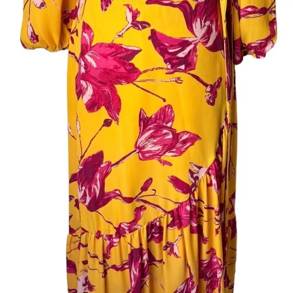 Color Me Courtney Dress Womens Small Yellow‎ Red Floral Print Eleanor Wrap Midi - Image 8