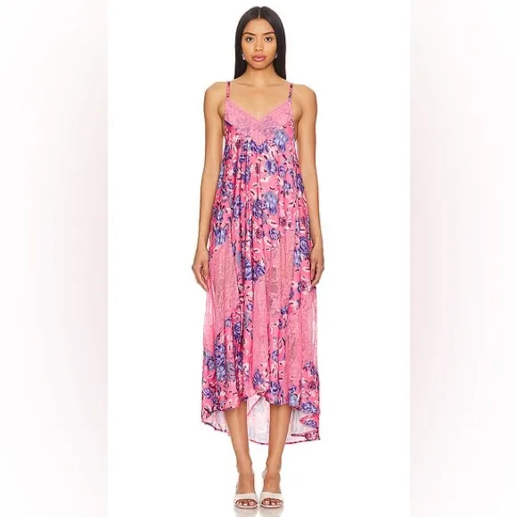 Free People Women's First Date Printed‎ Maxi Slip in sweet pink Medium - Image 2