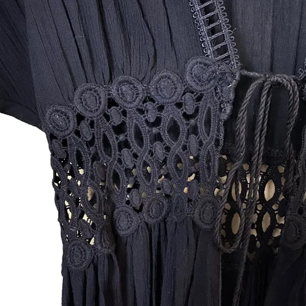 Lavender Field Long Black Kimono Open Front Cover Up - Image 3