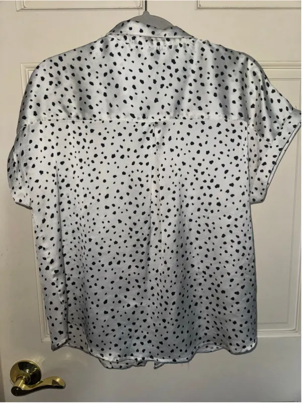 Fate Button Down Shirt Size S White Black Polka Dot - Image 5
