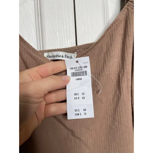 NEW Abercrombie & Fitch Womens Tan Ribbed Balloon Sleeve Blouse Size Large - Image 3