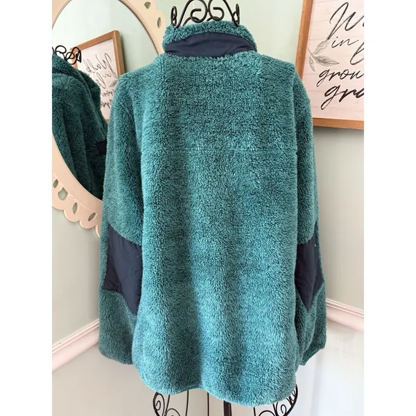 LL Bean Fleece Jacket Womens 1X‎ Teal Excellent High Pile Sherpa Full Zip - Image 5