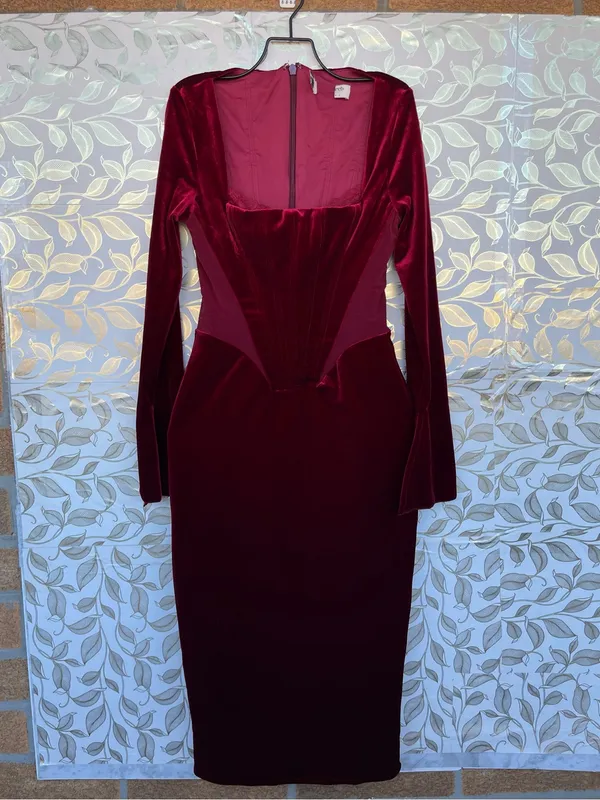House of CB Solaine Velvet Corset Gown S Burgundy Gothic Vampire - Image 8