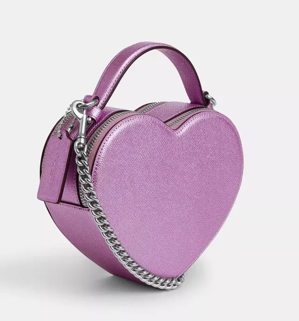 Coach Heart Crossbody Bag in Metalic Crossgrain Leather Lilac CP020 - Image 2