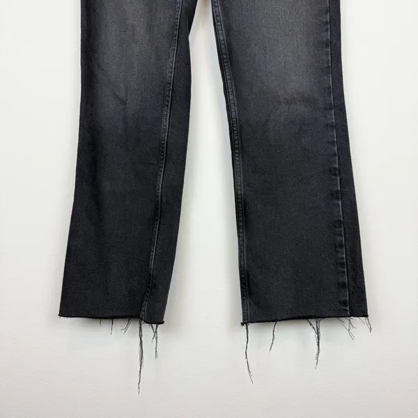 Zara High Rise Straight Leg Raw Hem Jeans Faded Black Size‎ 2 - Image 7