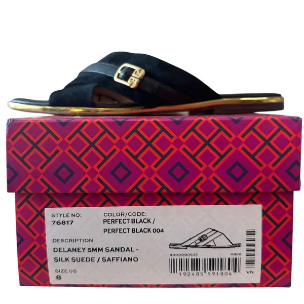 Tory‎ Burch Delaney 5mm Sandals Perfect Black Suede Leather 8 - Image 2