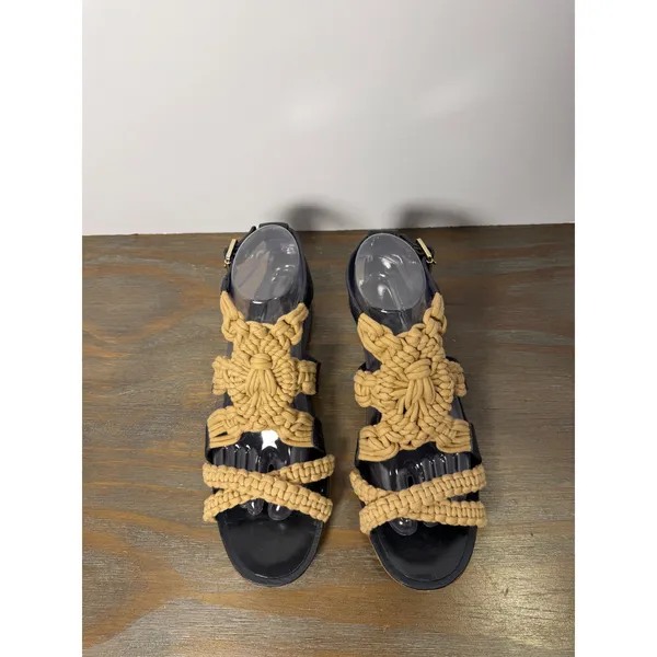 Tory Burch Women's Size 8 Macrame Woven Strappy Flat Sandals Black Tan - Image 8