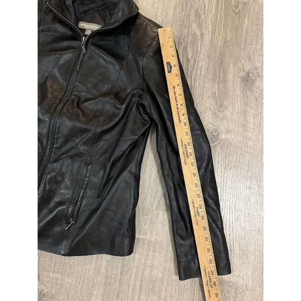 Valerie Stevens Black Lamb Leather Jacket Womens Medium Zip Front Mock Neck Coat - Image 6