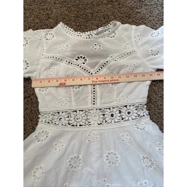 Saints + Secrets White Bell Sleeve Cutout Ruffle Mini Sheer Dress US Small - Image 6