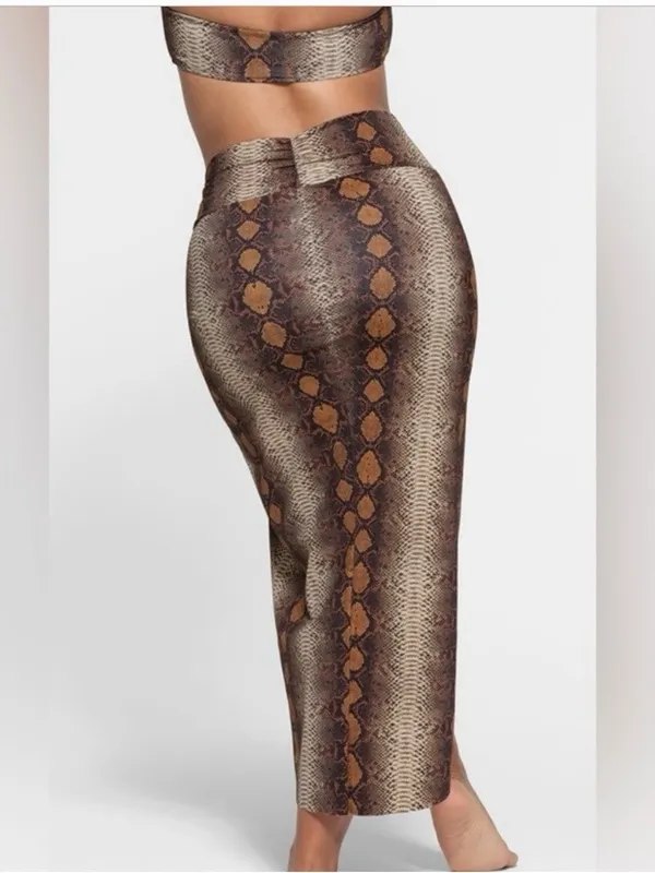 Skims coverup Skirt Womens Small Brown Snake Print Wrap High Waist Midi‎ Stretch - Image 4