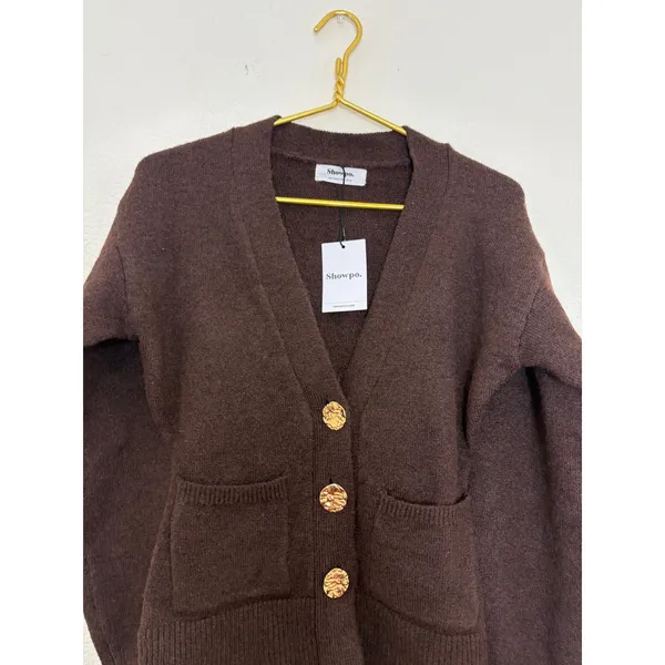 NWT Showpo Nerissa Cardigan Size 2 Brown Cinched Waist Puff Sleeve Wool Contour - Image 8