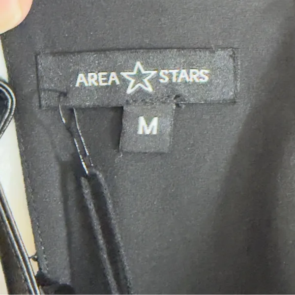Area Stars Faux Leather Mini Dress Black Long Puff Sleeves Lace Up Square Neck M - Image 9