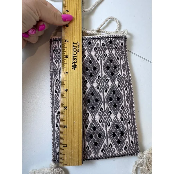 Vintage Crossbody Bag Womens Small‎ Woven Geometric Tassels Boho Indie - Image 2