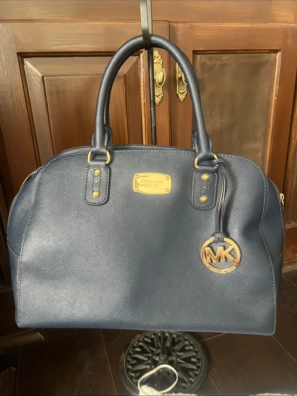 MICHAEL KORS Saffiano Leather Satchel Bag in Dark Navy Blue stewardess - Image 7