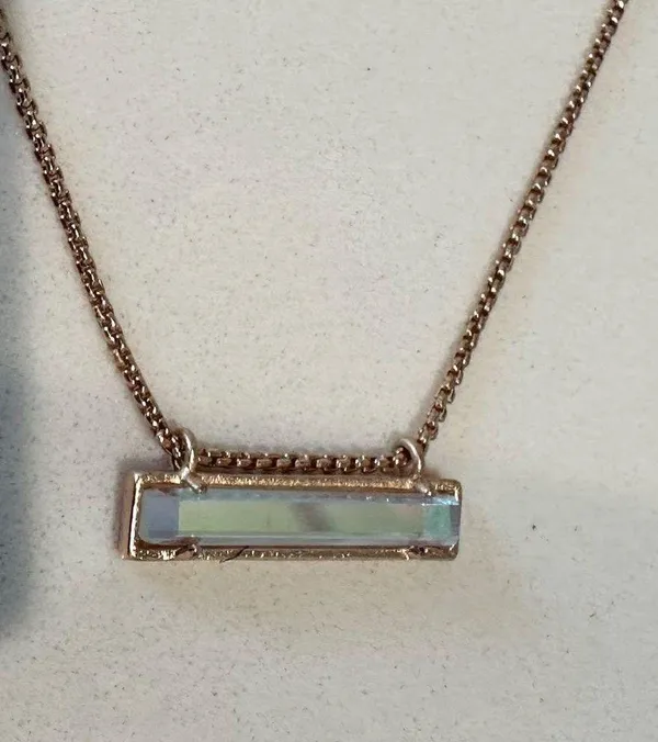 Kendra Scott Leanor Rose Gold Chain Dichroic Glass Rainbow Bar Pendant Necklace - Image 6