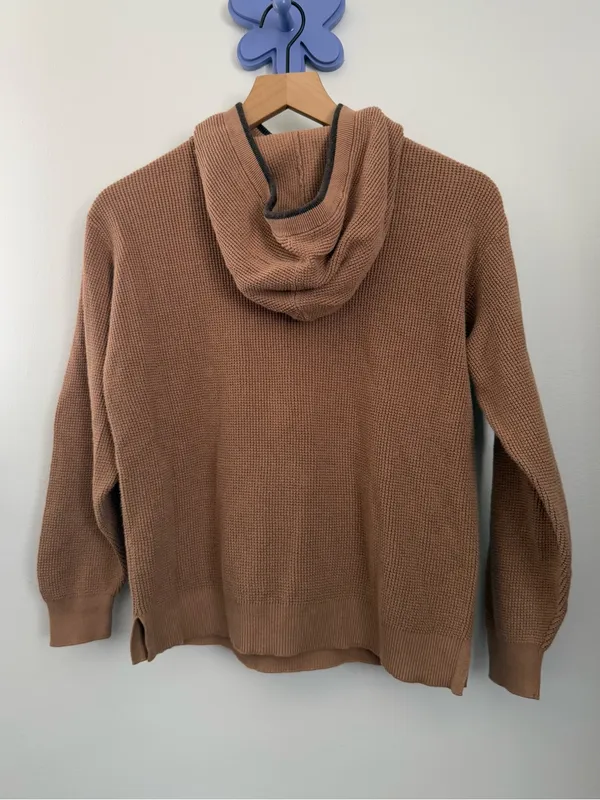 Margaret O'Leary XS Waffle Knit Hoodie Pullover Tan Camel Lounge Comfy - Image 4