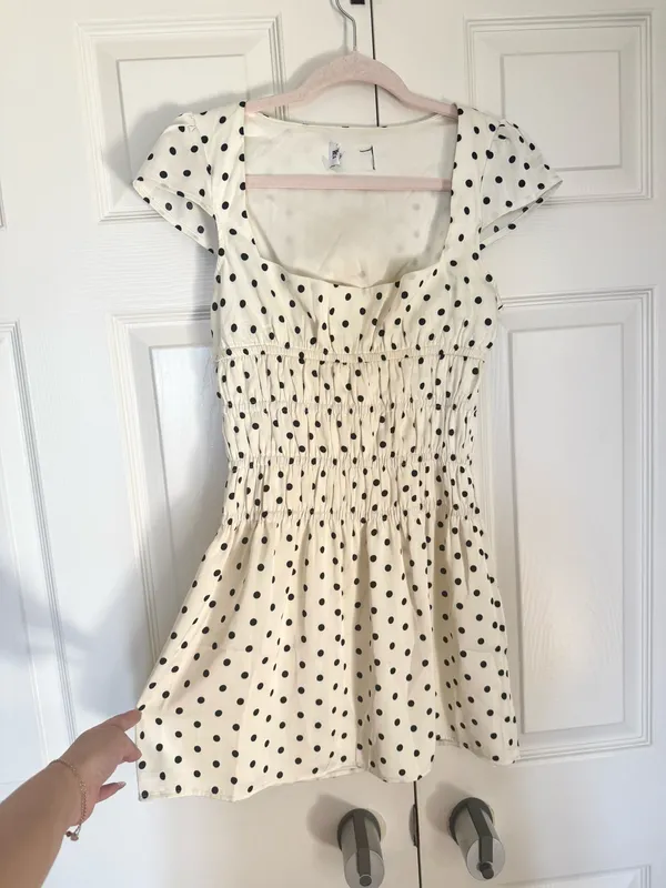 Princess Polly Evangelie Ruched White Black Polka Dot Mini Dress - Image 3