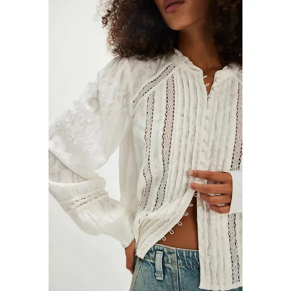 Free People Ethereal Dainty Victorian Cottage Annabelle Blouse Top Ivory Small - Image 7