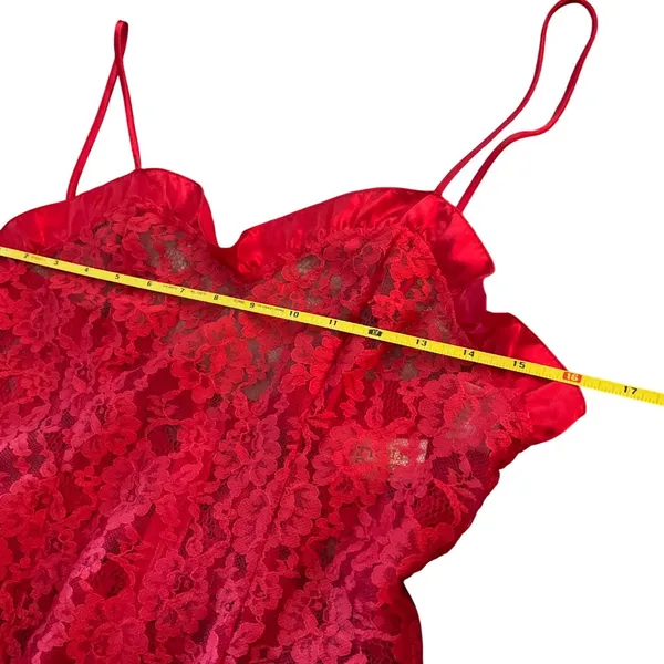 Victorias Secret Red Lace Teddy Ruffled Satin Trim Spaghetti Straps gold label - Image 8