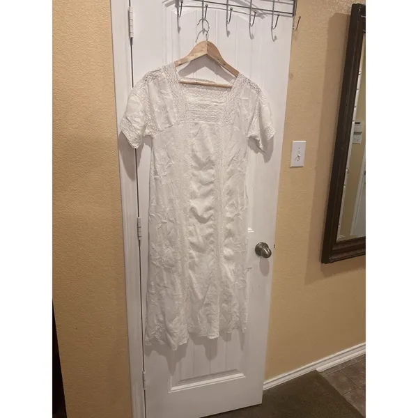 ZARA LONG DRESS SQUARE NECK GAUZE EMBROIDERED LACE Dress SZ XS - Image 4