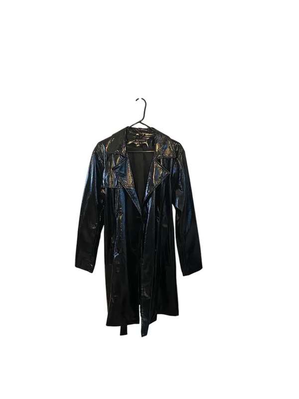 INC Glossy Black Patent Leather Belted Midi Trench Coat Goth Glam witchy 90s y2k - Image 10