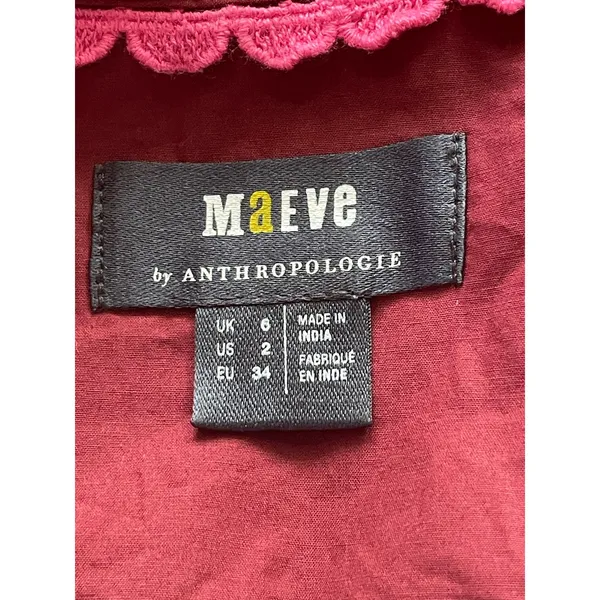 Maeve Anthropologie Burgundy Embroidered Button Down Shirt Size 2 - Image 8