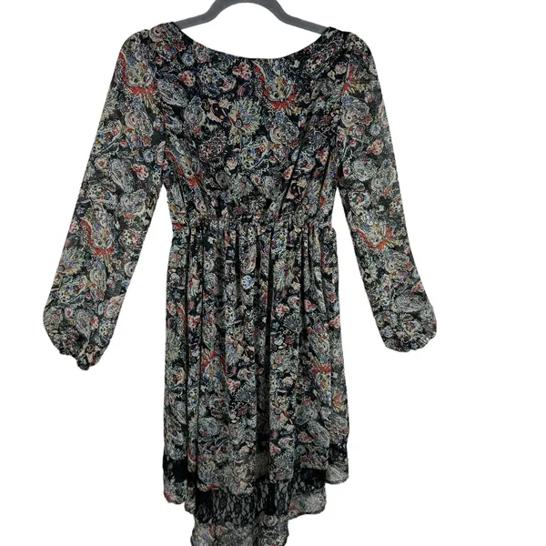 Band‎ of Gypsies Paisley Print Long Sleeve Square Neck Lace Hi Low Dress Size S - Image 2