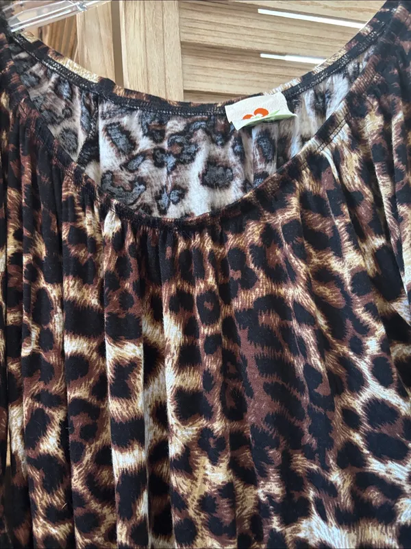 Leopard Print Peasant Top - Brown & Black XL - Image 3