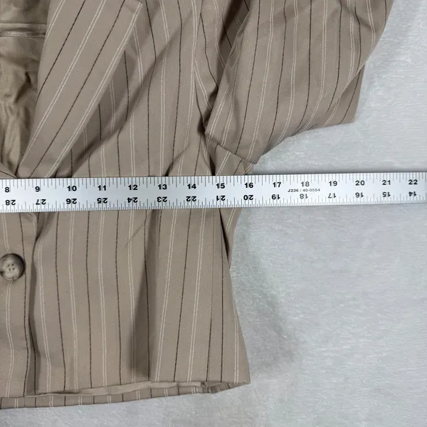Reformation XS Tan Pinstripe Cropped‎ Blazer Single Button Deadstock Viscose - Image 5