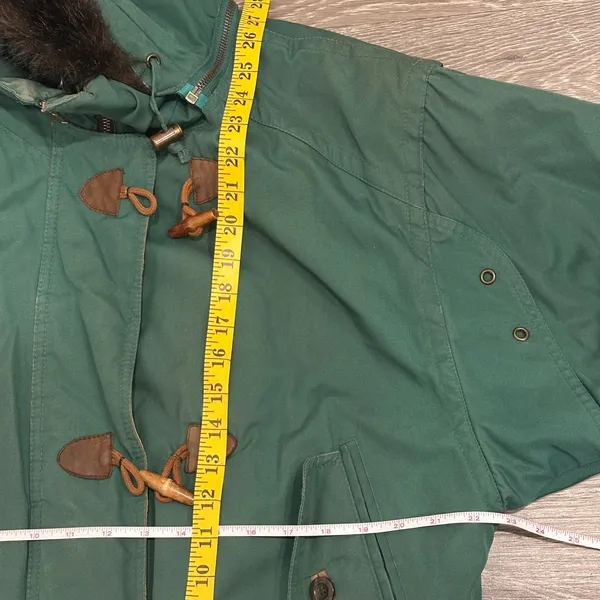 Y2K 90s London Fog Green Thinsulate Bomber Jacket Faux Fur Hood Toggle Womens M - Image 12