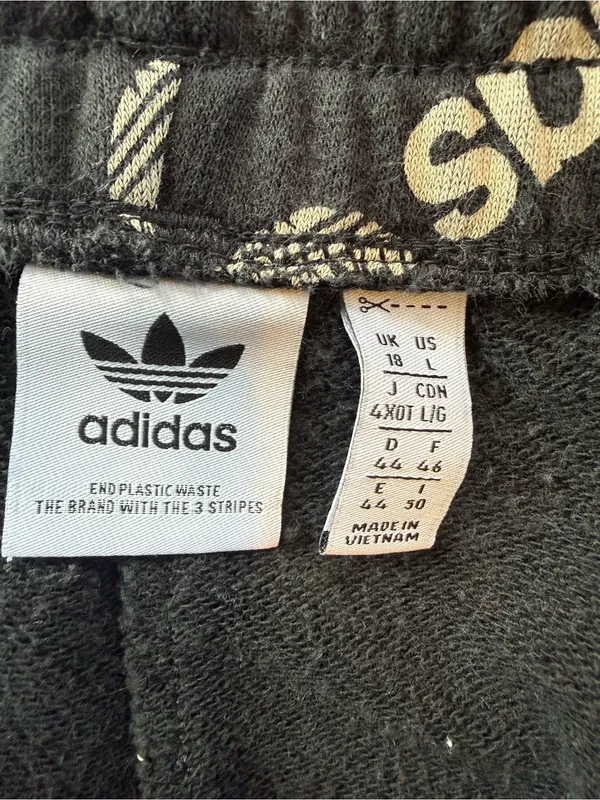 adidas Black Joggers with Allover White Logo Print Women’s Large - Image 2