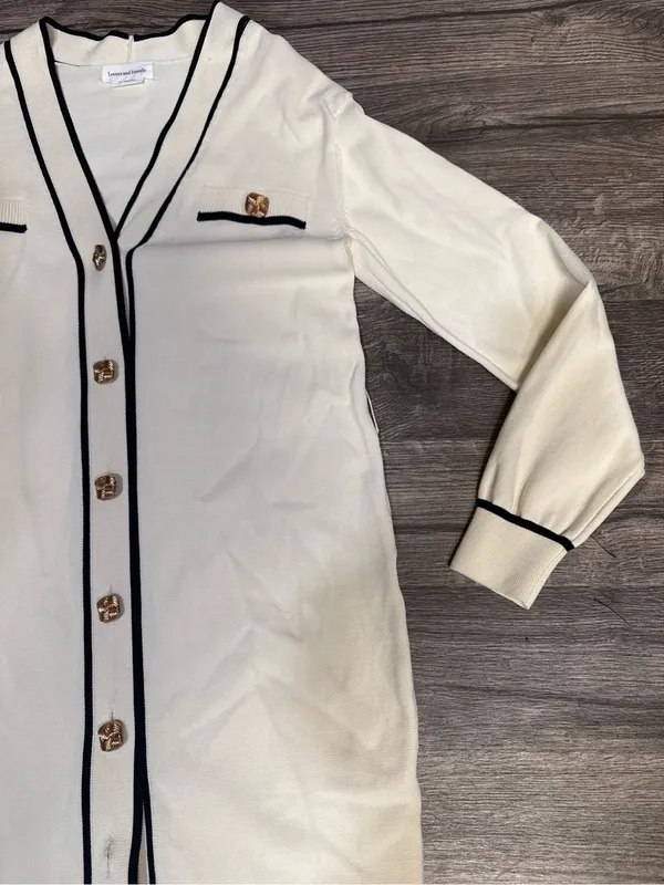 Lovers + Friends XS Cream Black Trim Gold Button Cardigan Sweater Dress - Image 5