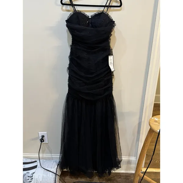 Betsy & Adam Women's Black Sequined Lace Corset Gown Dress Size 8 Sweatheart - Image 5