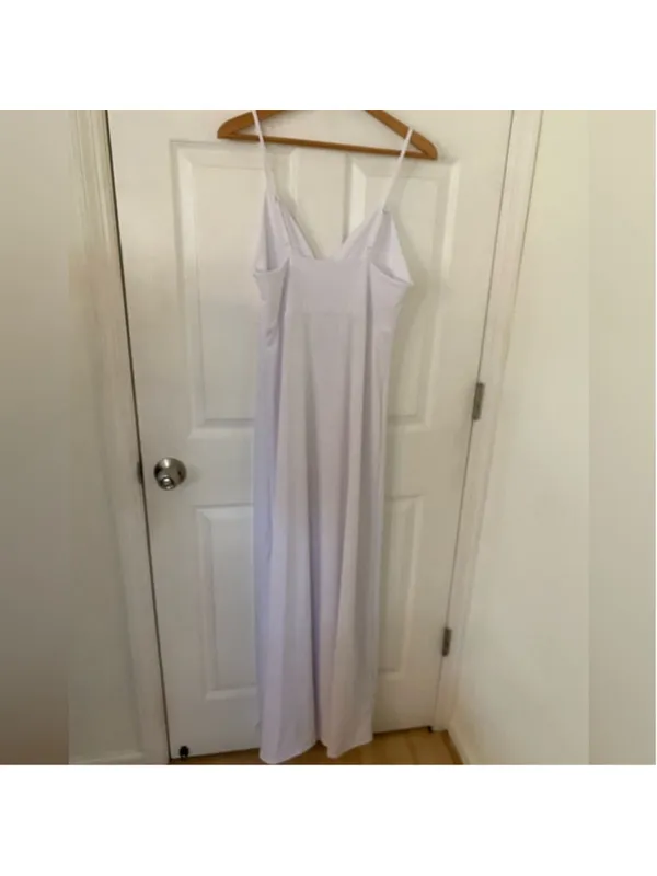 NEW Women's White Spaghetti Strap Plunging Long Dress Slits Wedding Medium - Image 2