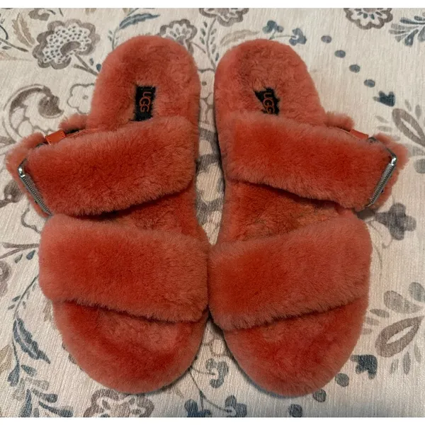 UGG Fuzz Yeah Sherling Slide Sandal Slipper Mariposa Coral Orange Womens Size 9 - Image 2