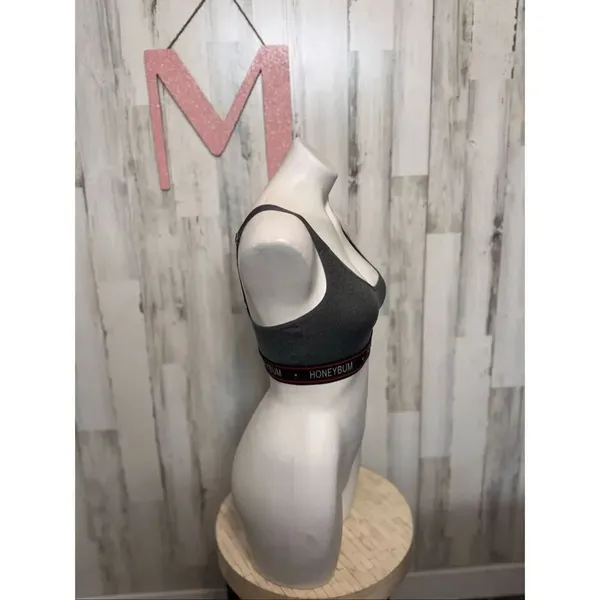 Honeybum Gray Sports Bra Adjustable Straps Logo Band Size M NWT - Image 3