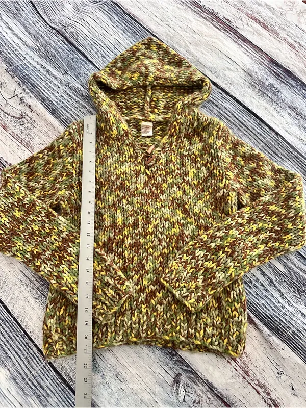 Vintage Y2K Chunky Knit Textured Hooded Sweater in Olive Mix Wool Blend - Image 9